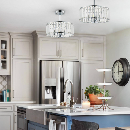 Merra 13 in. 3-Light Chrome Crystal Chandelier Semi Flush Mount with Crystal Drum HCF-1320-00-BNHD-1