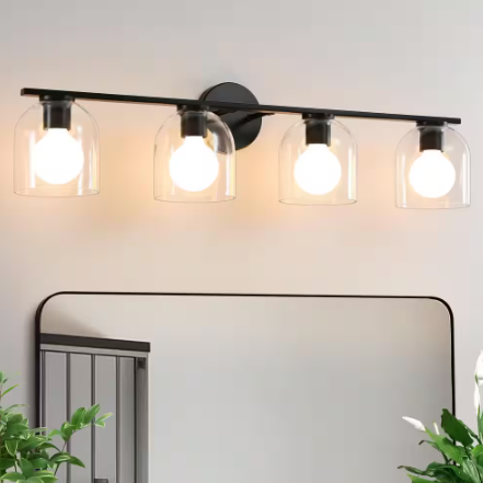 KAISITE 32 in. 4-Light Modern Black Vanity Light with Clear Glass Shade Farmhouse Wall Sconce For Bathroom Light Fixtures 8202WL-04BK-US