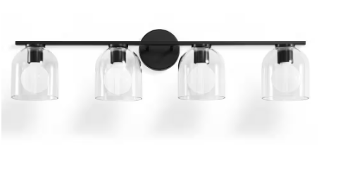 KAISITE 32 in. 4-Light Modern Black Vanity Light with Clear Glass Shade Farmhouse Wall Sconce For Bathroom Light Fixtures 8202WL-04BK-US
