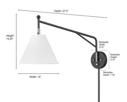 Millennium Lighting Elane 1-Light 10 in. Matte Black/Vintage Brass Swing Arm Sconce 13001-MB/VB