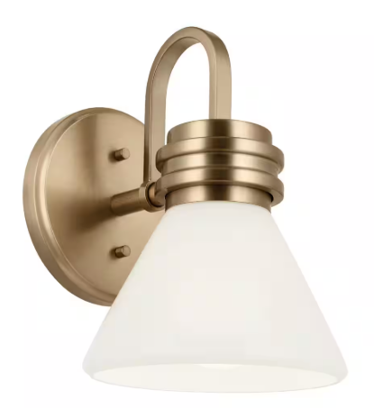 KICHLER Farum 9.5 in. 1-Light Champagne Bronze Bathroom Wall Sconce Light with Opal Glass Shade 55153CPZ