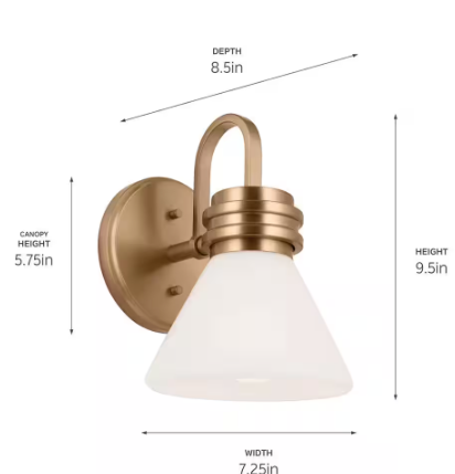 KICHLER Farum 9.5 in. 1-Light Champagne Bronze Bathroom Wall Sconce Light with Opal Glass Shade 55153CPZ