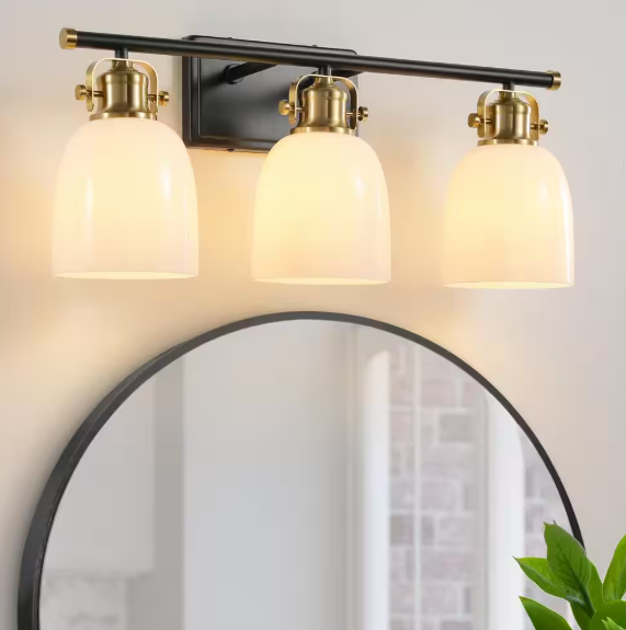 KAISITE 23 in. 3-Light Black and Gold Vanity Light 60-Watt Bathroom Light Fixture Dimmable Sconces Wall Lighting 8095ML-03BG-US
