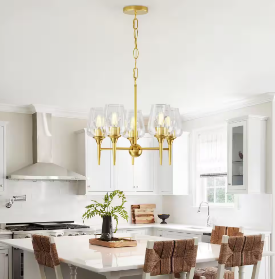 Sunpez 21 in. W, 5-Light Gold Chandelier Modern Fixture Adjustable Height Pendant Light, E26, No Bulbs Included