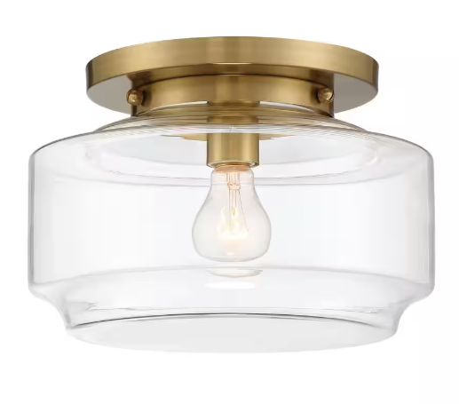 CRAFTMADE Peri 12 in. 1 Light Satin Brass Finish Transitional Flush Mount with Clear Glass and No Bulbs Included 647881218058
