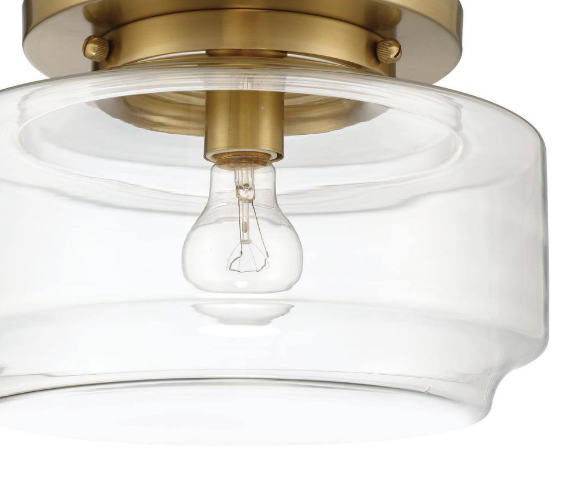 CRAFTMADE Peri 12 in. 1 Light Satin Brass Finish Transitional Flush Mount with Clear Glass and No Bulbs Included 647881218058