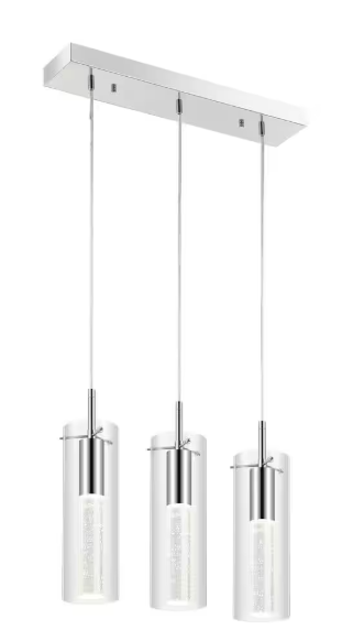 JONATHAN Y Mium 21.63 in. 3-Light Modern Style Iron/Crystal/Glass Integrated LED Linear Pendant Light, Chrome JYL1705A