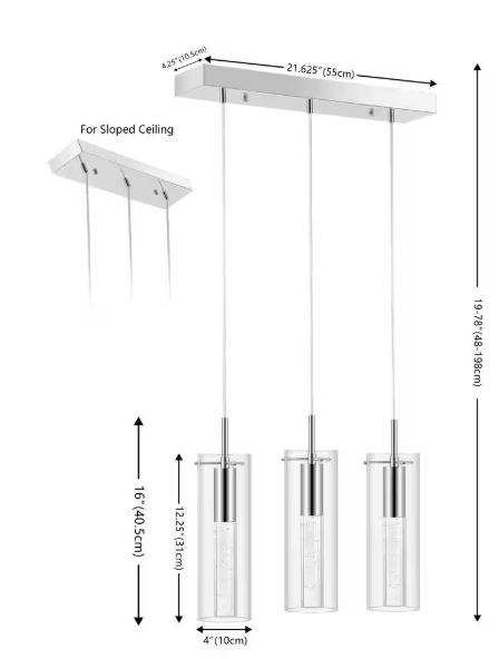 JONATHAN Y Mium 21.63 in. 3-Light Modern Style Iron/Crystal/Glass Integrated LED Linear Pendant Light, Chrome JYL1705A