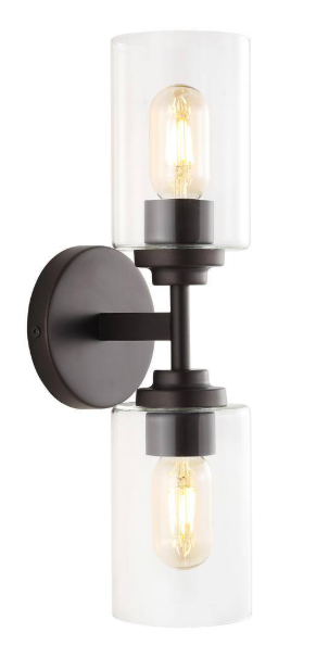 JONATHAN Y Giles 16 in. 2-Light Oil Rubbed Bronze Farmhouse Industrial Iron Cylinder LED Wall Sconce Vanity Light JYL9548A