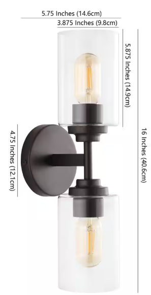 JONATHAN Y Giles 16 in. 2-Light Oil Rubbed Bronze Farmhouse Industrial Iron Cylinder LED Wall Sconce Vanity Light JYL9548A