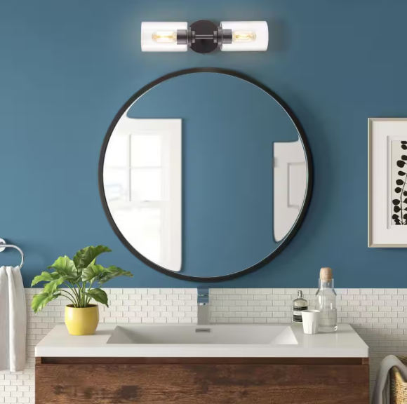 JONATHAN Y Giles 16 in. 2-Light Oil Rubbed Bronze Farmhouse Industrial Iron Cylinder LED Wall Sconce Vanity Light JYL9548A