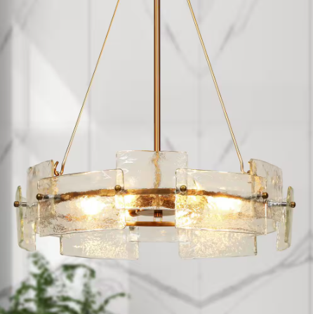 Zevni Glacera 6-Light Glass Drum Chandelier with Copper-Tone Finish, Contemporary Pendant Light for Kitchen Island or Entryway Z-782AIYZ3-4903