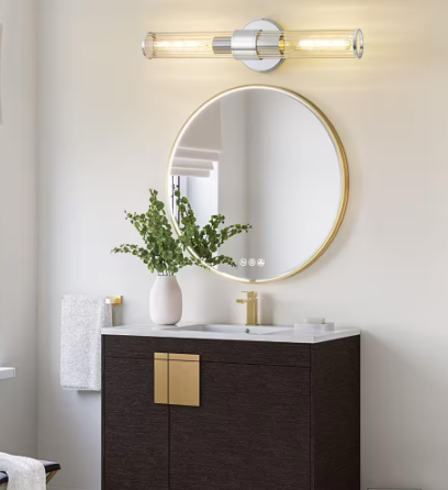 Deyidn 19.84 in. 2-Light Chrome Vanity Lights Fixtures with Threaded Glass Shape Wall Mount Lamp for Bathroom, Living Room W3393B-2C