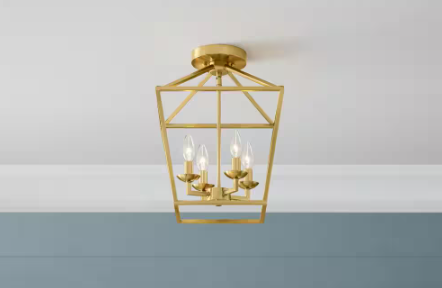 Home Decorators Collection Weyburn 16.5 in. 4-Light Gold Farmhouse Semi-Flush Mount Ceiling Light Fixture with Caged Metal Shade T-C00126007A