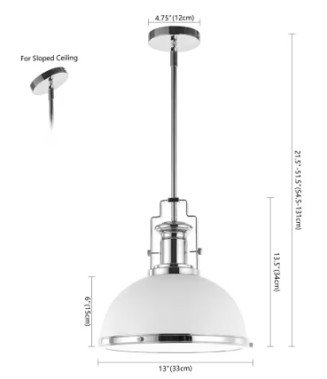 JONATHAN Y Homer 13 in. 1-Light Chrome/White Modern Industrial Iron LED Dome Globe Pendant JYL9536C