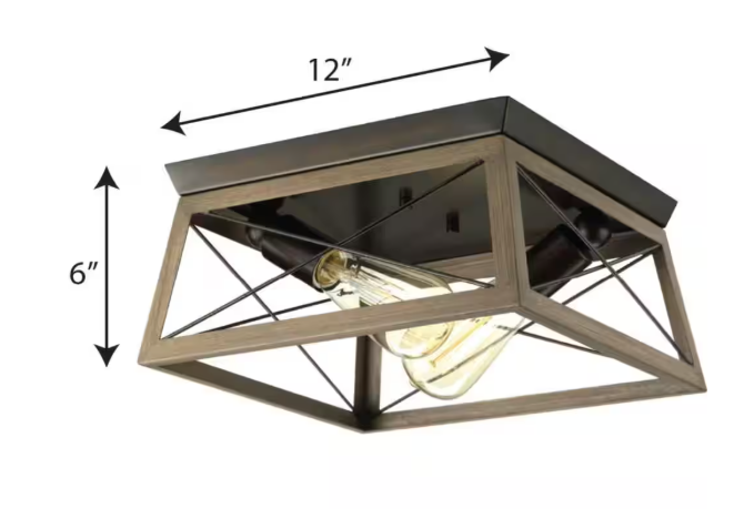 Progress Lighting Briarwood Collection 2-Light Antique Bronze Kitchen Farmhouse Ceiling Light Flush Mount with Painted Wood Oak Frame P350039-020