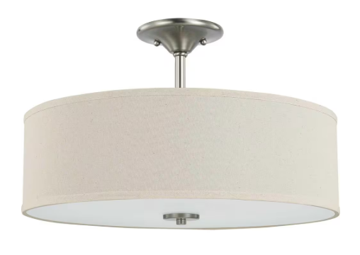 Progress Lighting Inspire Collection 18 in. Brushed Nickel 3-Light Transitional Bedroom Ceiling Light Drum Semi-Flush Mount