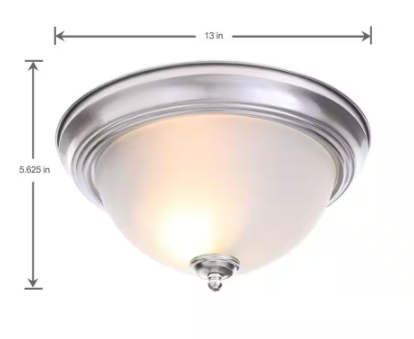 Commercial Electric 13 in. 2-Light Brushed Nickel Flush Mount with Frosted Glass Shade (2-Pack)