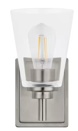 Hampton Bay Wakefield 5.25 in. 1-Light Brushed Nickel Modern Wall Sconce with Clear Glass Shade HB3679-35