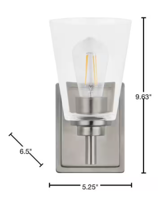 Hampton Bay Wakefield 5.25 in. 1-Light Brushed Nickel Modern Wall Sconce with Clear Glass Shade HB3679-35