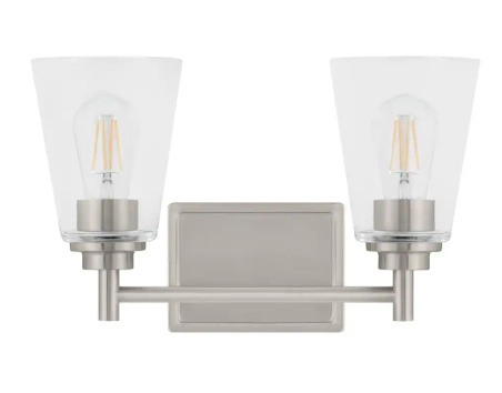 Hampton Bay Wakefield 15 in. 2-Light Brushed Nickel Modern Vanity with Clear Glass Shades HB3680-35
