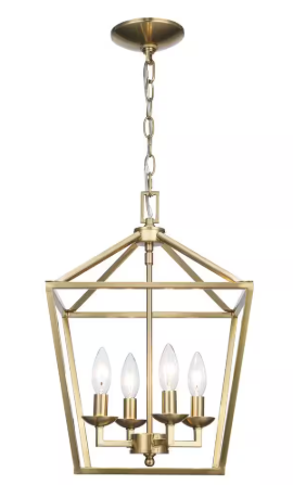 Home Decorators Collection Weyburn 4-Light Gold Farmhouse Chandelier Light Fixture with Caged Metal Shade T-P00200007A