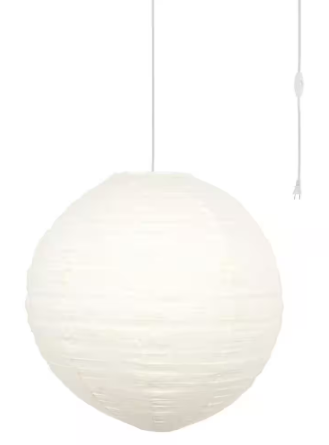 MPG Orb 24 in. 60-Watt 1-Light Ivory Hanging Lantern Pendant-Light with Round Fabric Shade and White Plug-in LT24-9982I-WP