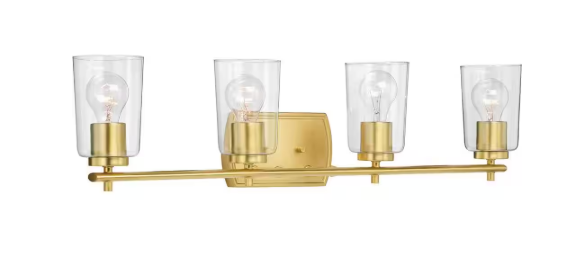 Progress Lighting Adley Collection 32 in. 4-Light Gold Satin Brass Clear Glass New Traditional Bathroom Vanity Light P300157-012