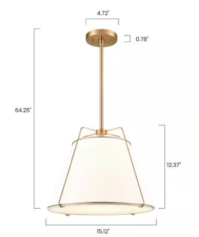 Light Society Lise 15 in. 1-Light Brushed Brass Chandelier with Fabric Shade LS-C554-AB