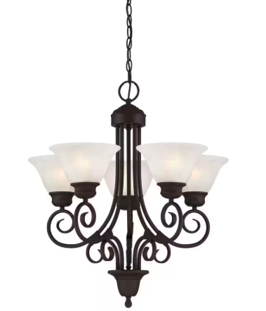 Volume Lighting Troy 5-Light Antique Bronze Interior Chandelier with Alabaster Glass Bell Shades V2535-79