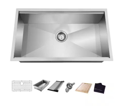 Glacier Bay Zero Radius 32 in. Undermount Single Bowl 18 Gauge Stainless Steel Kitchen Sink with Accessories 4305F