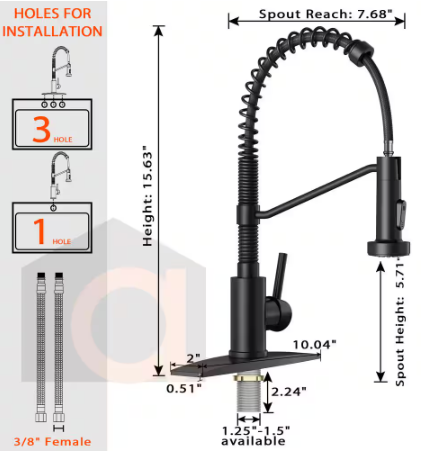 Androme Single Handle Pull Down Sprayer Kitchen Faucet in Black H0027B