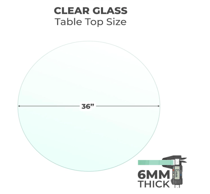 36" Inch Round Glass Table Top 1/4" Thick Flat Polish Edge Tempered by Fab Glass (TOP ONLY)
