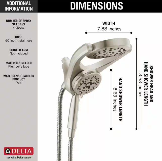 Delta- HydroRain Two-in-One 4-Spray Patterns 6 in. Wall Mount Dual Shower Heads with MagnaTite in SpotShield Brushed Nickel