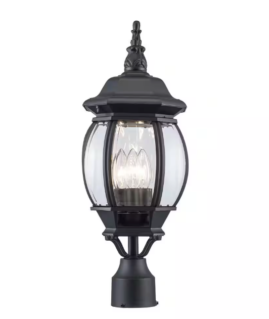 Bel Air Lighting- Parsons 3-Light Black Outdoor Lamp Post Light Fixture with Clear Glass