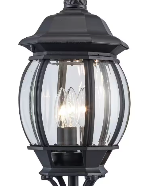 Bel Air Lighting- Parsons 3-Light Black Outdoor Lamp Post Light Fixture with Clear Glass