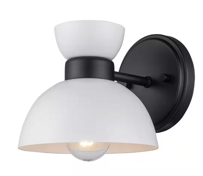 Bel Air Lighting- Azaria 1-Light White and Black Indoor Wall Sconce Light Fixture with Metal Dome Shade