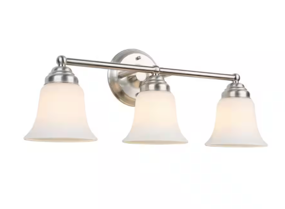 Hampton Bay- Ashhurst 3-Light Brushed Nickel Classic Traditional Bathroom Vanity Light (NO GLASS)