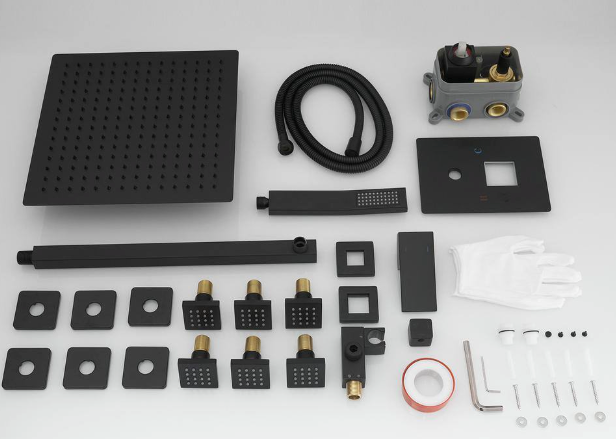 BWE Single Handle 3-Spray Wall Mount 12 in. Shower Faucet Shower Head 2.5 GPM with High Pressure 6-Jets in. Matte Black A-95020-12-B