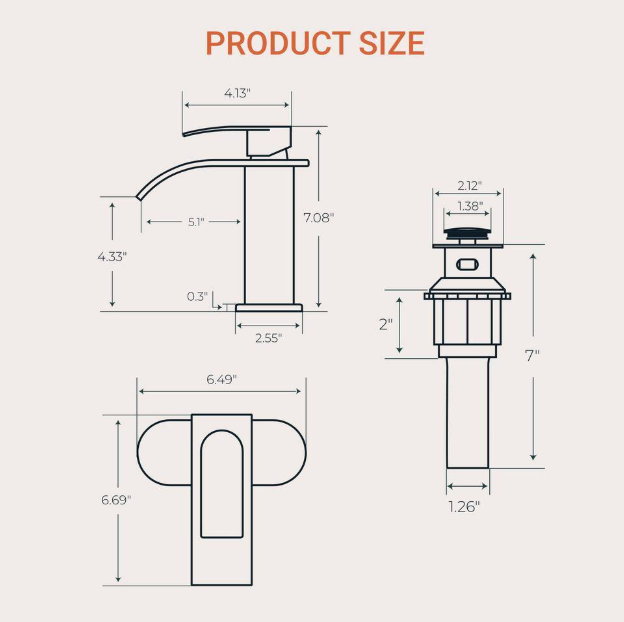androme Waterfall Single Hole Single Handle Bathroom Vanity Faucet with Deck plate and Pop-Up Drain Included in Black Gold A3A5BG