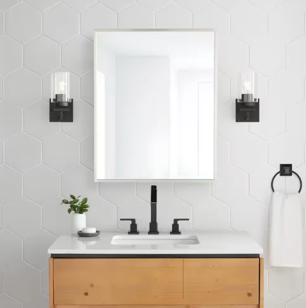 Glacier Bay 24 in. W x 30 in. H Rectangular Brushed Nickel Medicine Cabinet with Mirror ENRST24HD