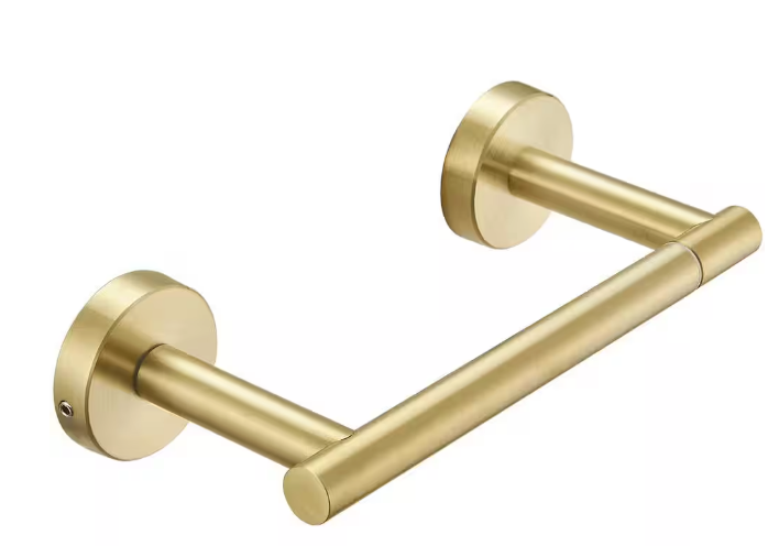 BWE Double Post Pivoting Wall Mounted Towel Bar Toilet Paper Holder in Brushed Gold A-91017-BG