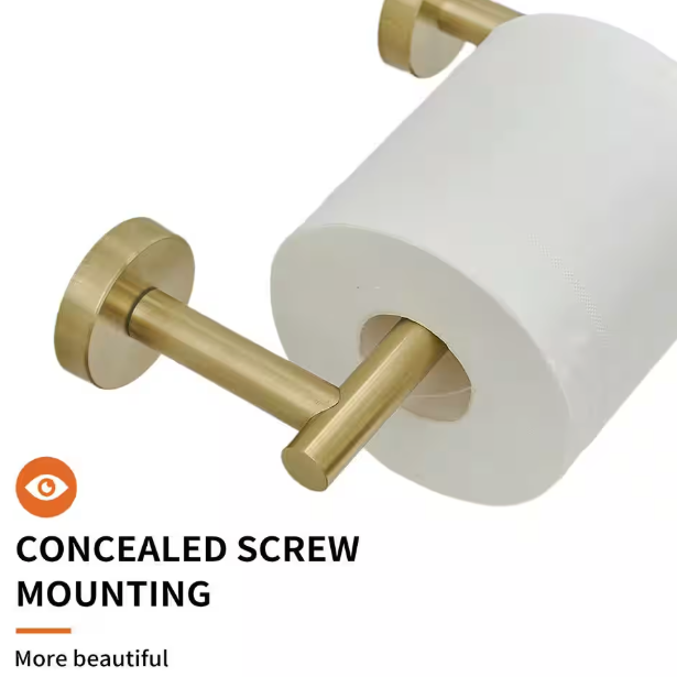BWE Double Post Pivoting Wall Mounted Towel Bar Toilet Paper Holder in Brushed Gold A-91017-BG