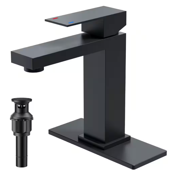 FURUISI Single Handle Mid-Arc Bathroom Faucet with Pop-Up Drain Included and Spot Resistant in Matte Black H38D3B
