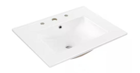 JONATHAN Y Ancillary 3-Hole 24 in. W x 18.25 in. D Classic Contemporary Rectangular Ceramic Single Sink Basin Vanity Top in White SNK1001A