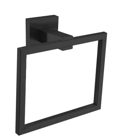 BWE Wall Mounted Bath Towel Ring Bathroom Hand Towel Holder Stainless Steel Sq. Towel Hangers in Matte Black A-91012-B-5