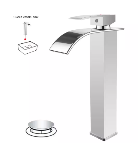 BWE Waterfall Single Hole Single Handle Tall Bathroom Vessel Sink Faucet With Supply Hose in Polished Chrome A-96021SSH-C