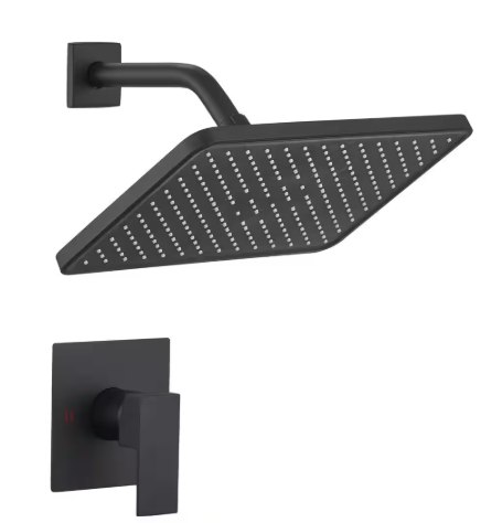 BWE Single Handle 1-Spray Square Shower Faucet Set 2.5 GPM with High Pressure Shower Head in. Matte Black (Valve Included) A-95035-B