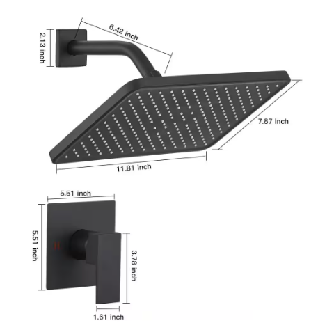 BWE Single Handle 1-Spray Square Shower Faucet Set 2.5 GPM with High Pressure Shower Head in. Matte Black (Valve Included) A-95035-B