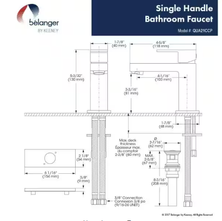 KEENEY Belanger Single Hole Single-Handle Bathroom Faucet with Drain Assembly in Polished Chrome QUA21CCP